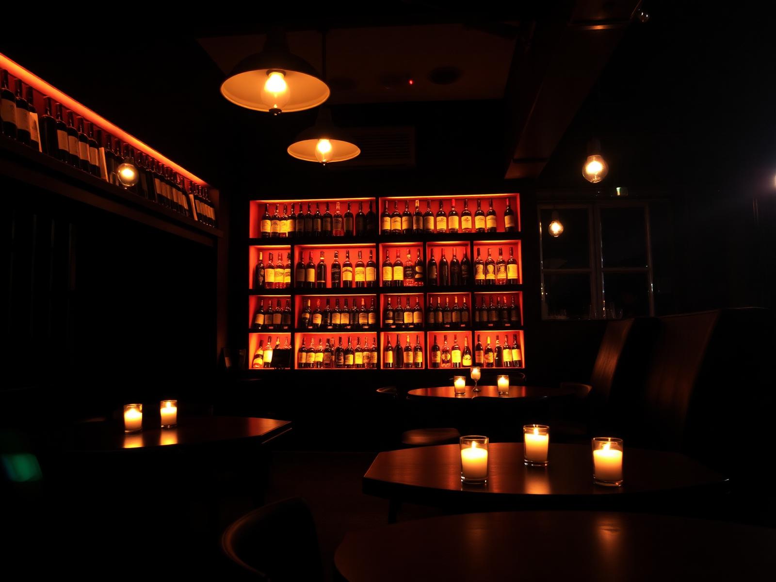 Cozy candlelit wine bar interior